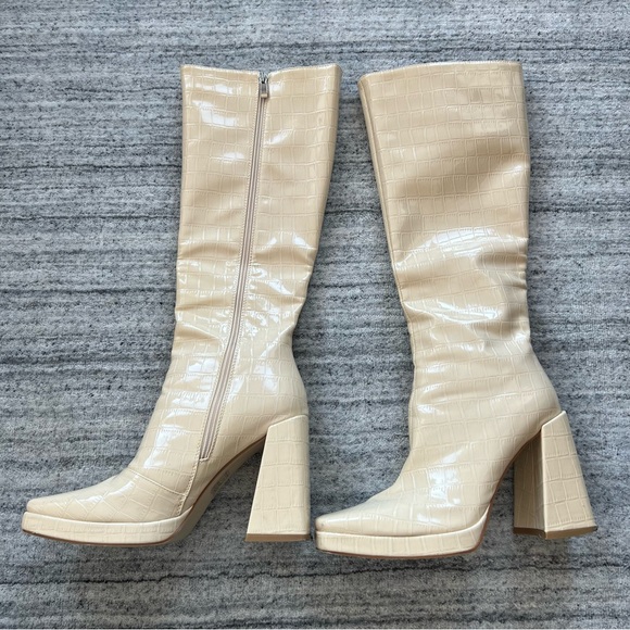 Princess Polly Montgomery Boots Cream Croc Size 9 - Picture 8 of 11